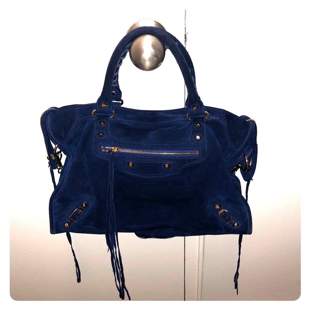 balenciaga suede baby daim navy blue city bag